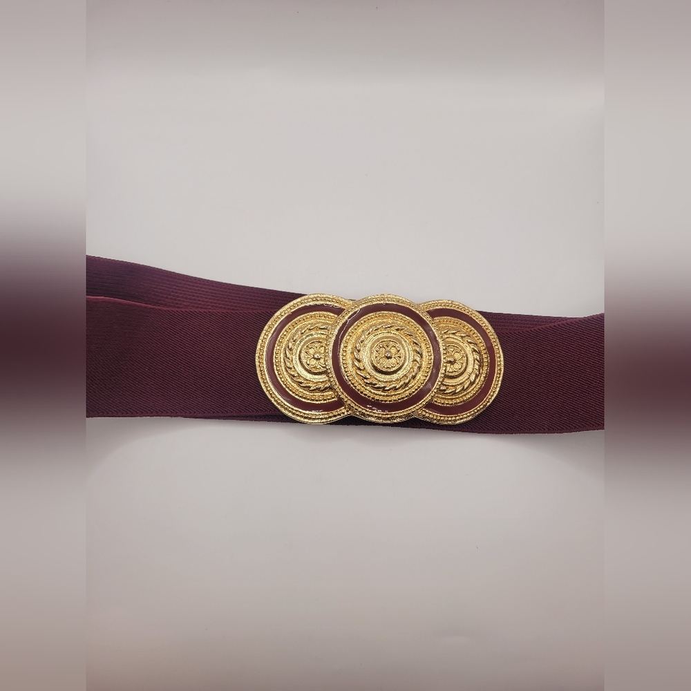 Vintage Signed Nani Lewis 1980's Gold Tone & Red Belt Buckle
